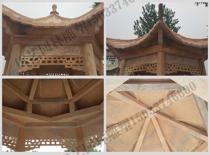 中式大理石涼亭，石雕六角亭子細(xì)節(jié)圖，定制中式景觀涼亭