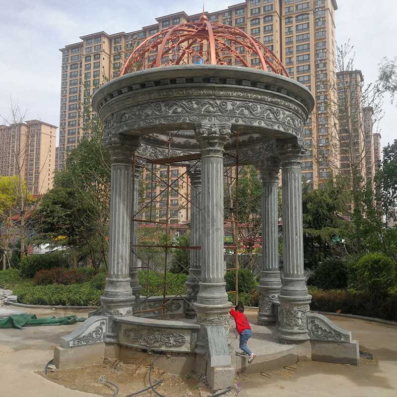 景觀涼亭廠家，園林小區(qū)景觀亭子，大理石石材涼亭