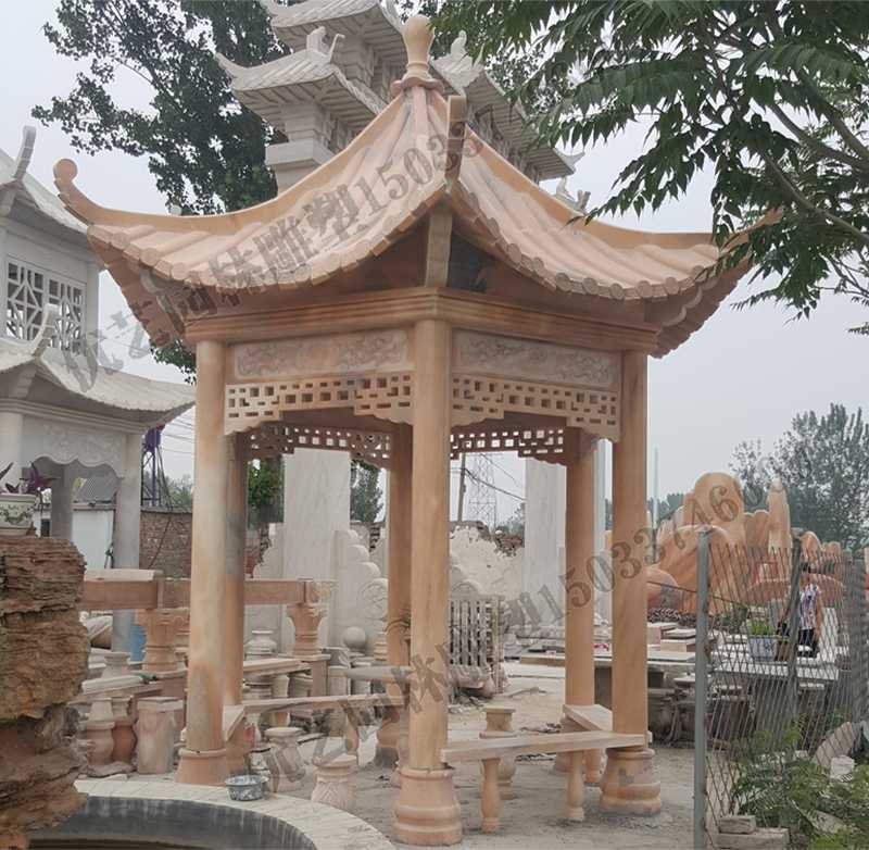 中式大理石涼亭，石雕景觀亭子，石雕六角亭子廠家