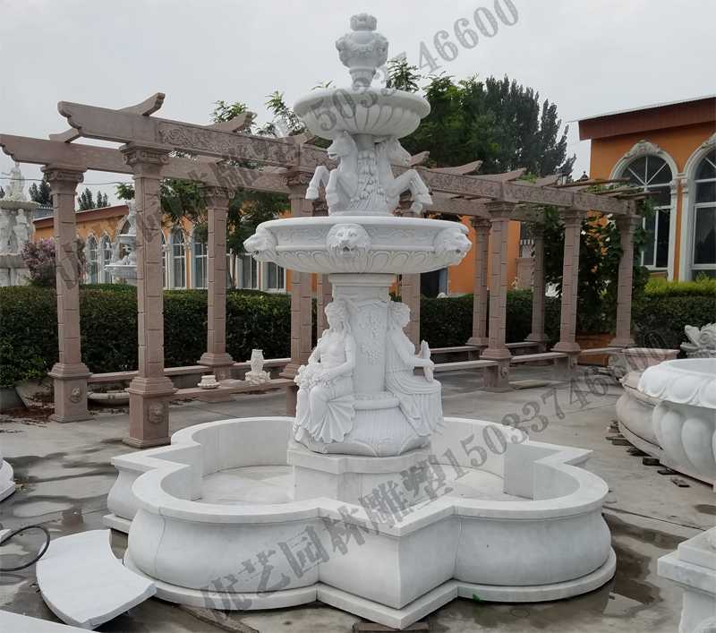 大理石噴泉，歐式人物動物噴泉，室外景觀噴泉定制