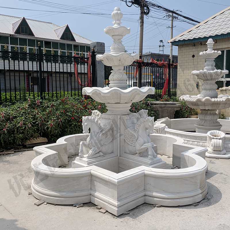 景觀雕塑定制，石雕噴泉廠家，歐式白馬石雕噴泉