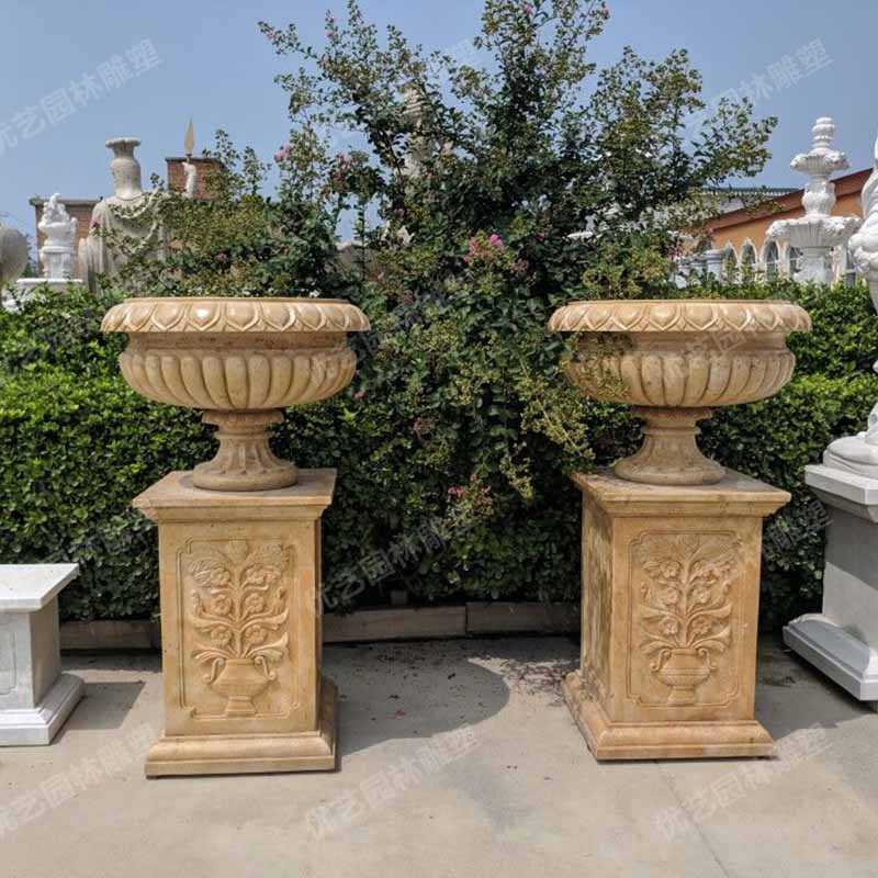 石雕景觀花盆，花園石材花缽